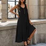 Summer New Women's Clothing Simple Elegant Sleeveless U-Neck Loose Midi Dress
