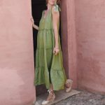 Summer Women's Clothing Elegant Sleeveless Solid Color Cotton Linen Dress with Ruffle Hem