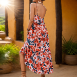 Women's Clothing High Quality Summer High-End Floral Print V-Neck Vacation Strap A-Line