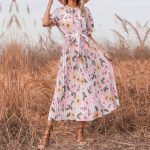 Summer Hot Selling 2026 Floral Print Elegant Style Ruffle Tie Mid-Length Pleated Dress