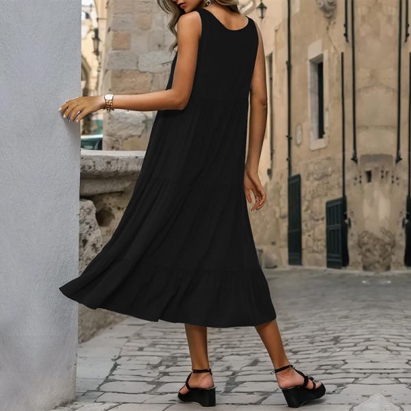 Summer New Women's Clothing Simple Elegant Sleeveless U-Neck Loose Midi Dress