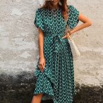 Amazon Hot Selling 2026 Elegant Fashion Floral Print Round Neck Tie Waist Dress