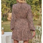 2026 New Arrivals Autumn Elegant French V-Neck Tie Animal Print Long Sleeve Knee-Length Dress