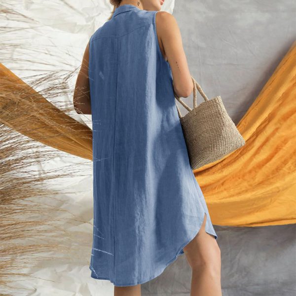 Summer Fashion Women's Solid Color Loose Fit Knee-Length Sleeveless Shirt Dress