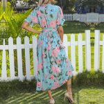 Summer Hot Selling 2026 Floral Print Elegant Style Ruffle Tie Mid-Length Pleated Dress