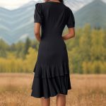 2026 New Arrivals Women's Clothing Elegant Solid Color V-Neck Asymmetrical Slim Fit Dress