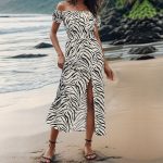 New arrival Fashionable Casual Summer Women's Clothes - Elegant Zebra Print Maxi Dresses sexy Off-Shoulder Dress for Women
