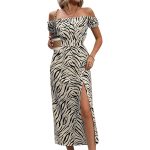 New arrival Fashionable Casual Summer Women's Clothes - Elegant Zebra Print Maxi Dresses sexy Off-Shoulder Dress for Women