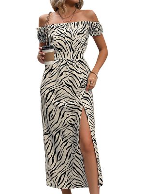 New arrival Fashionable Casual Summer Women's Clothes - Elegant Zebra Print Maxi Dresses sexy Off-Shoulder Dress for Women