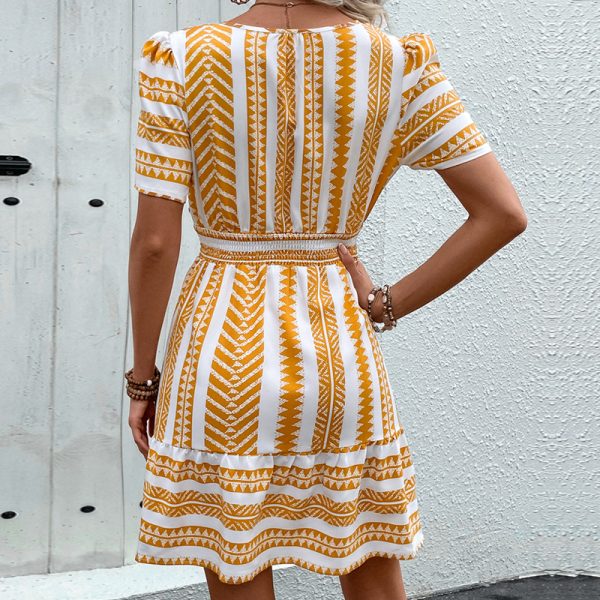 New Arrivals 2026 Fashion V-Neck Bohemian Style Color Block Printed Dress