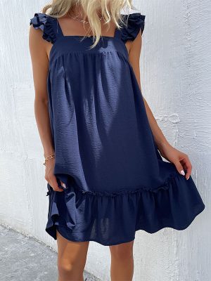New Arrivals 2026 Vacation Style Beach Dress Short Loose-Fit Strappy Dress