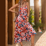 Women's Clothing High Quality Summer High-End Floral Print V-Neck Vacation Strap A-Line