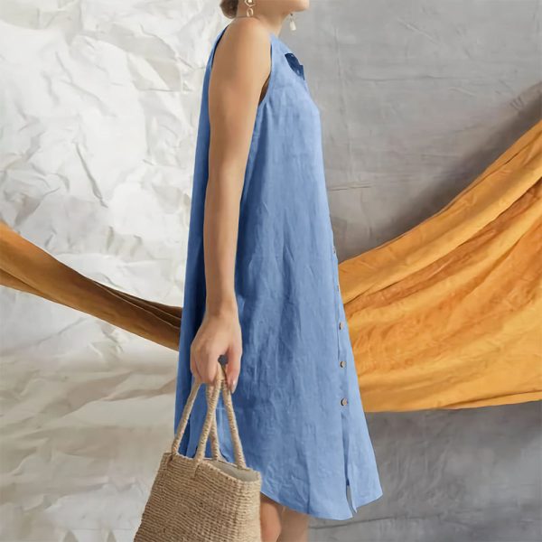 Summer Fashion Women's Solid Color Loose Fit Knee-Length Sleeveless Shirt Dress