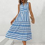 Summer New Women's Clothing Bohemian Vacation Style Geometric Print V-Neck Sleeveless Dress