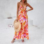 2026 New Arrivals Summer Sexy Beach Vacation Style Printed V-Neck Halter Dress