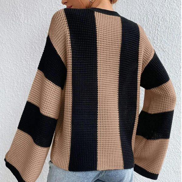 knitwear women fashion autumn winter round neck oversize pullover jumpers striped knitted casual sweaters