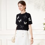 New Arrivals casual crew neck butterfly jumpers women Hot drill short sleeve pullover sweaters