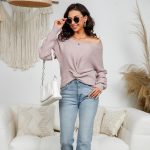 New arrival spring summer off-shoulder top single color elegant women knitwear knitted sweaters