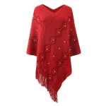 Fall Winter Fashion Women Casual Knitwear cape coat shawl cloak striped knitted sweaters with tassel
