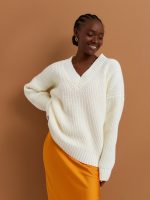 High quality Jumper Knitted Pure color thicken Alpaca Wool v Neck Merino Wool Cashmere Sweater Women