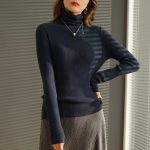 Fall winter casual rolled neck knit top plain color sweaters women slim long sleeve pullover warm knitwear