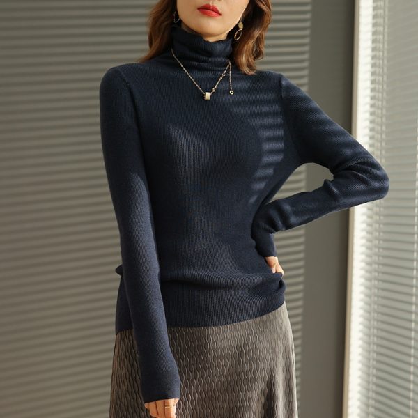 Fall winter casual rolled neck knit top plain color sweaters women slim long sleeve pullover warm knitwear