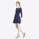 hot selling pure color round neck pullover knitwear elegant slim fit knitted short dress for women