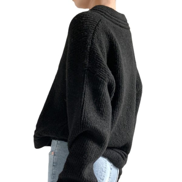 Retro Winter Plain Carmine Fashionable Knitwear Oversize v neck Thicken sweater mujer 20262