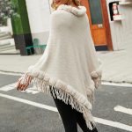 New Design Faux Fur Lined Collar Pullover Loose Sweater Poncho Oversize solid color warm tippet For Women