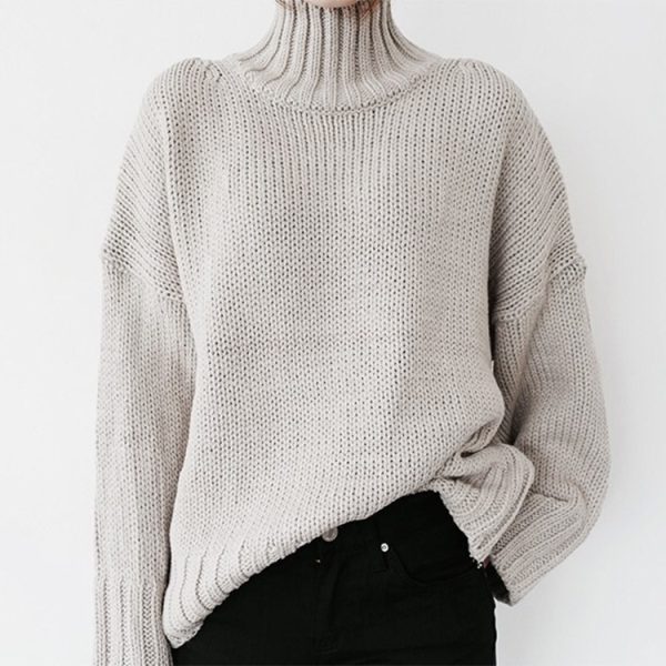Turtle neck women solid color winter autumn oversize pullover casual Knit sweater