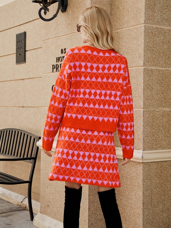 clothing Casual jacquard Knit Outfits Elegant single-breasted cardigans high waist knitted dress 2 piece set