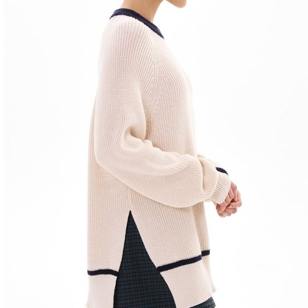 clothing autumn winter o neck oversize jumpers pullover elegant side split stripe sweaters for women
