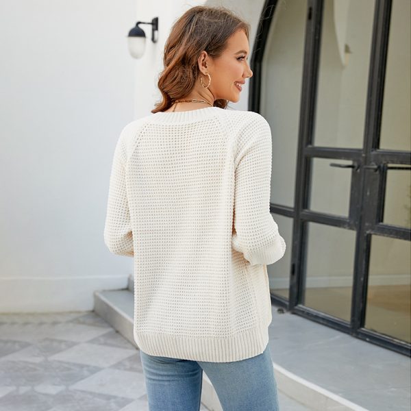 solid color full zipper women knitwear zip-up crew neck cardigans sweaters