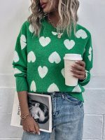 Fashion Pullover Jumper sueter para mujer heart knit casual loose crew neck sweaters women