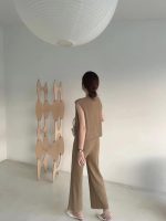 Trending Fashion summer sleeveless basic sweaters wide leg pants elegant knitted loungewear women two piece pants set
