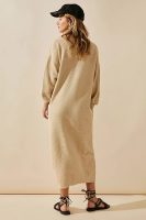 High quality elegant round neck knitwear button temperament commuter ladies sweater long maxi knitted dress for women