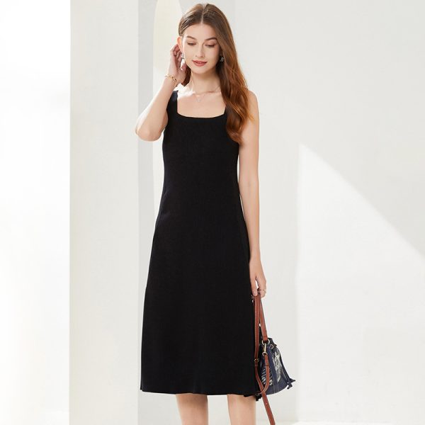 New design square collar sleeveless slim fit knitwear women elegant pullover A-line midi knit dress