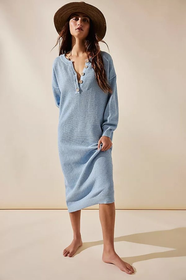 High quality elegant round neck knitwear button temperament commuter ladies sweater long maxi knitted dress for women