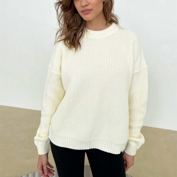 High quality round neck casual knitwear women thick fall winter pure color warm loose Women Sweater