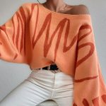Autumn winter lantern sleeve jumpers crew neck oversize women off shoulder fashion sweaters