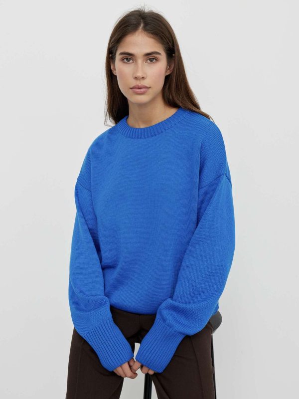 clothing round neck elegant knitwear pullover oversize long sleeve thicken pure color sweaters women