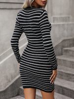 Knitwear o-neck knitted bodycon women midi slim waist pullover striped sexy dress