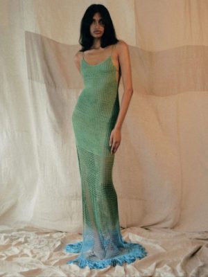 Women clothing sexy sleeveless backless holiday outfits hollow out beachwear lace up knitted summer maxi dress