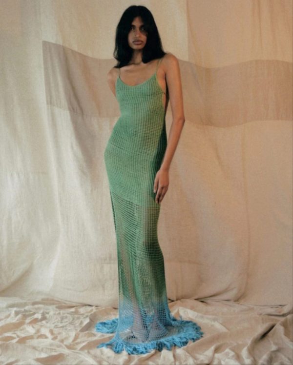 Women clothing sexy sleeveless backless holiday outfits hollow out beachwear lace up knitted summer maxi dress