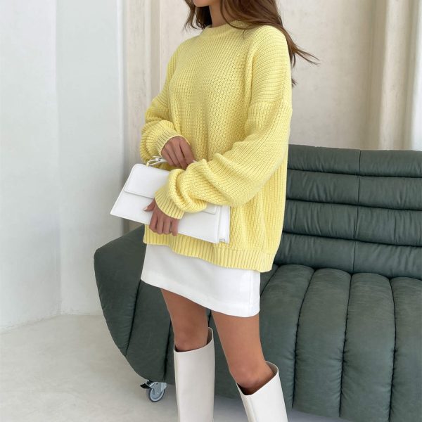 Women's knitwear o-neck loose solid color fall winter oversize pullover elegant sweaters