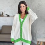 High quality contrast color Loose Knitwear sweater Tops Y2K style Oversize Long Sleeve V Neck Ladies Cardigan
