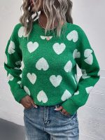 Fashion Pullover Jumper sueter para mujer heart knit casual loose crew neck sweaters women