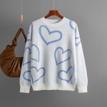 Hot selling Casual Valentine's Day Long Sleeve Knitwear Color Blocking Knitted Loose Heart Pullover Women Sweater