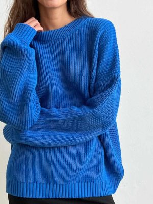 High quality round neck casual knitwear women thick fall winter pure color warm loose Women Sweater