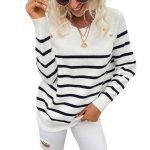 New arrivals pullover elegant jumper women autumn winter o-neck striped shoulder button loose sweaters
